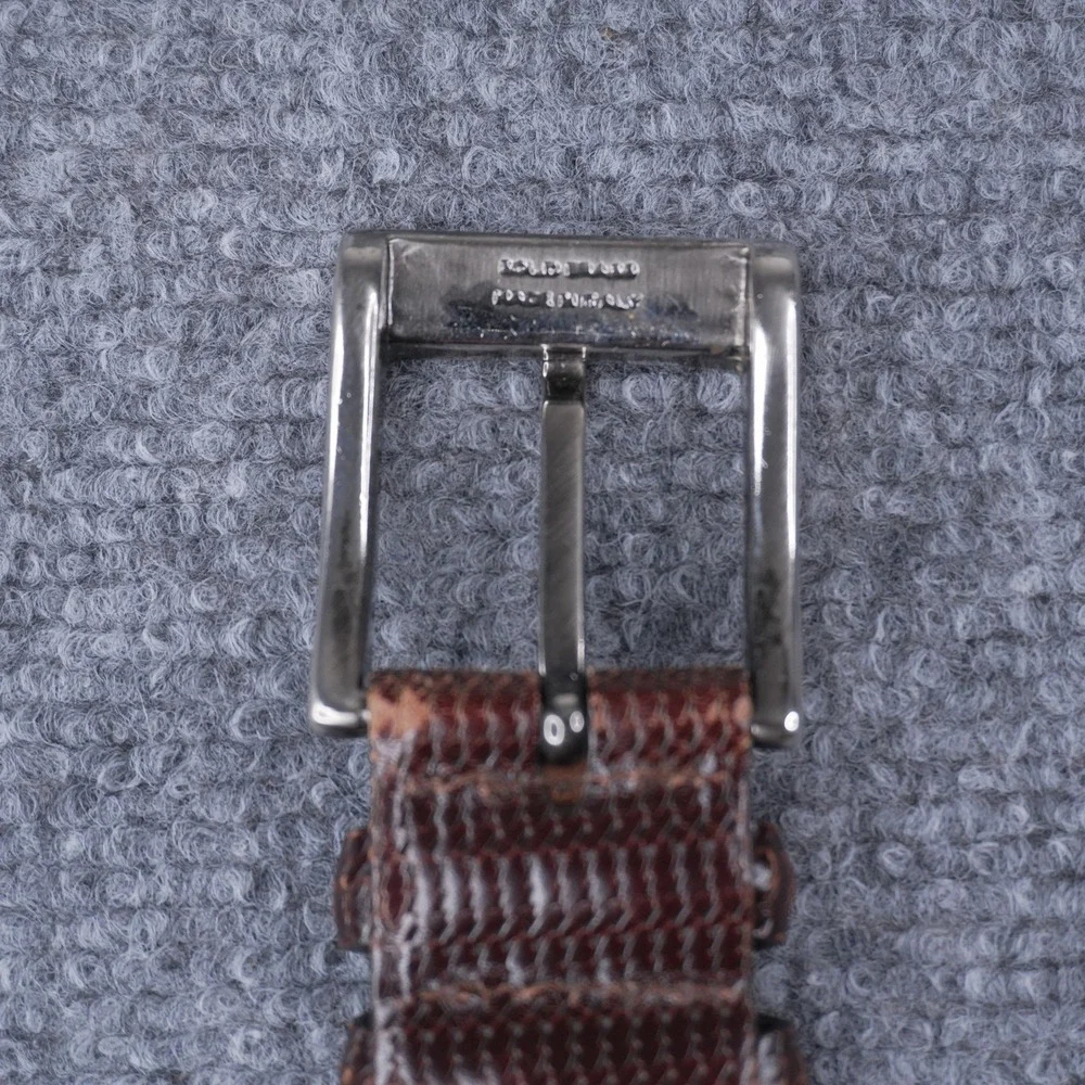 Trafalgar Lizard Embossed Leather Belt Mens 38 Brown Silver Buckle Made in USA